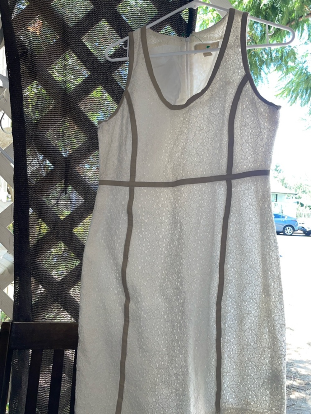 Michael Kors White Lace Chemise with Taupe Trim